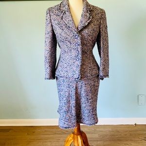 Escada Boucle Tweed Blue and Pink Multicolor Suit